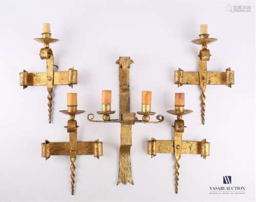 Set of gilt metal luminaires comprising two pairs …