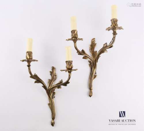 Pair of varnished bronze sconces with two light ar…