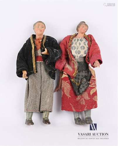 Set of two santons of Provence in glazed ceramics,…