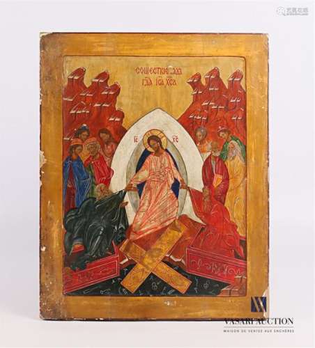 Greek icon in gilded wood with polychrome decorati…