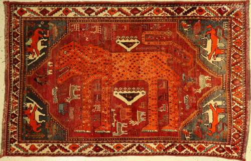 Gabbeh Lion Rug, Gashgai, Persia, around 1950,wool on