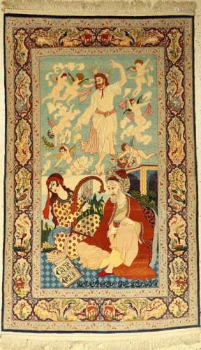 Rare fine Esfahan rug (Hafiz with Jesus), Persia