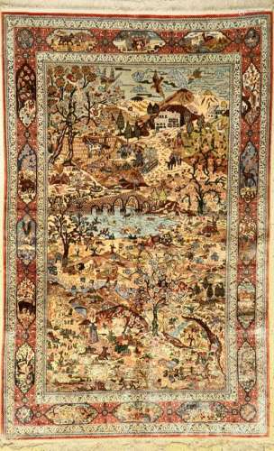Fine silk Kashmir rug, India, approx. 40 years, pure