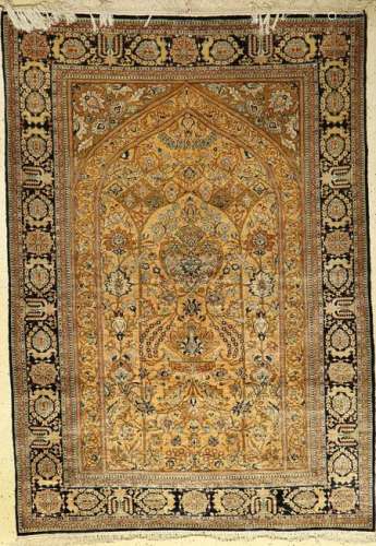 Silk Qum rug old, Persia, approx. 50 years, pure