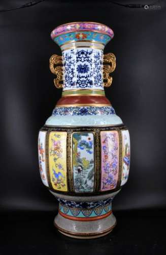 Large Qing Porcelain Famille Rose Vase