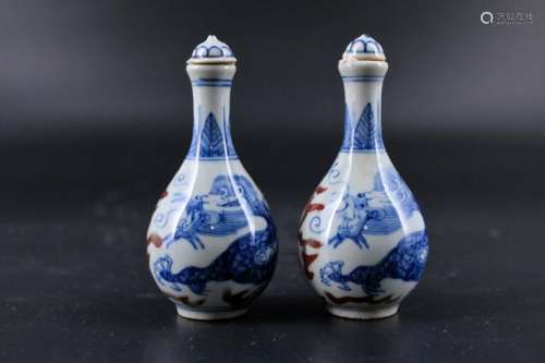 Pair of Qing Porcelain Blue&White Snuff Bottle