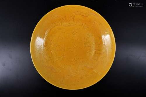 Ming Porcelain Yellow Dragon Plate