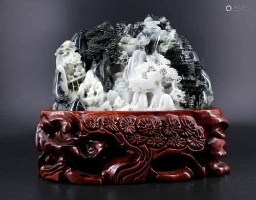 Chinese Hand Carved Jade Mountain Figure