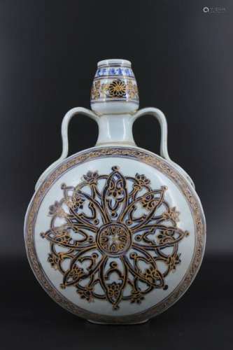 Qing Porcelain Blue&White Gold Flask