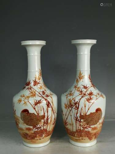 Pair of Qing Porcelain Famille Rose Vase