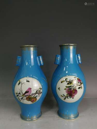 Pair of Qing Porcelain Famille Rose Vase