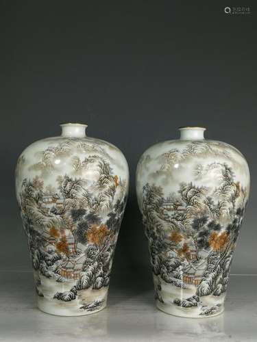 Pair of Qing Porcelain Famille Rose Vase