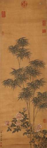 A CHINESE 'FLOWER AND BAMBOO' HANGING SCROLL
