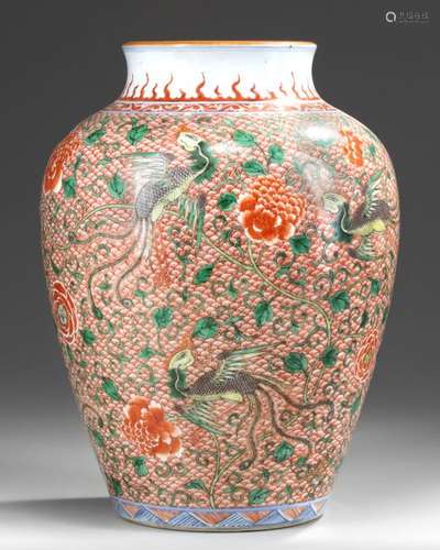 A CHINESE WUCAI GLAZED 'PHOENIX' JAR