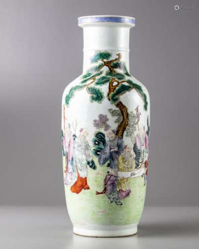 A CHINESE FAMILLE ROSE ROULEAU VASE