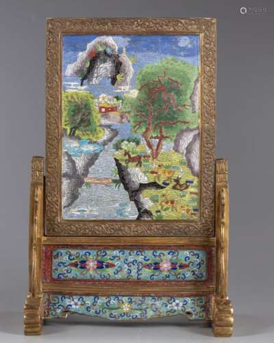 A CHINESE CLOISONNÉ TABLE SCREEN
