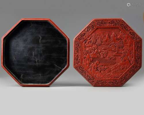 A CHINESE CINNABAR LACQUER OCTAGONAL BOX