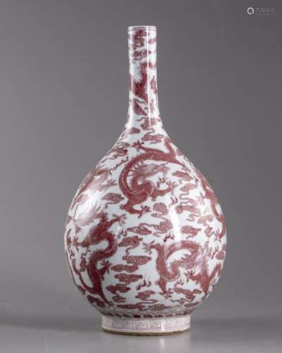 A CHINESE RED 'DRAGON' VASE