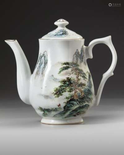 A CHINESE FAMILLE ROSE 'LANDSCAPE' TEAPOT