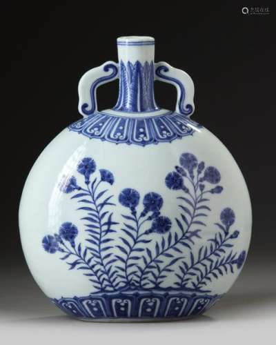 A CHINESE UNDER GLAZE BLUE AND WHITE MOON FLASK