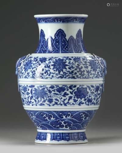 A CHINESE UNDER GLAZE BLUE AND WHITE 'SCROLLING LO…