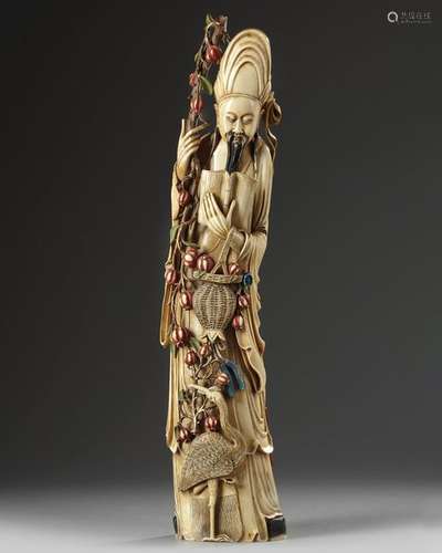 A CHINESE IVORY FIGURE OF SHOULAO