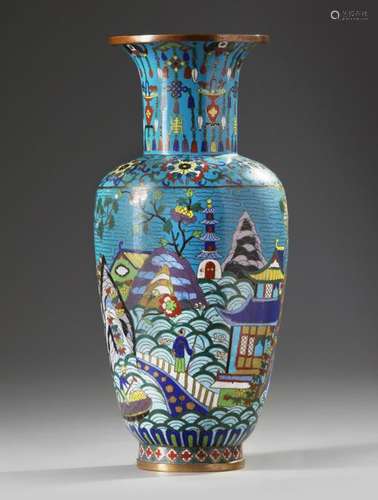 A CHINESE CLOISONNÉ VASE WITH LANDSCAPE DESIGNS