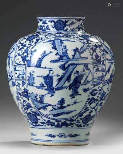 A CHINESE BLUE AND WHITE JAR