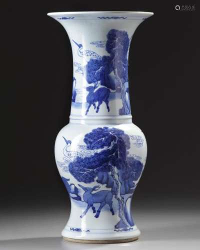 A CHINESE BLUE AND WHITE PHOENIX TAIL VASE