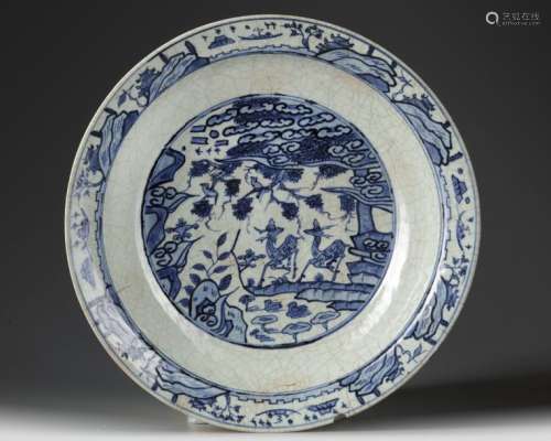 A CHINESE SWATOW PLATE DEPICTING DEER IN A LANDSCA…