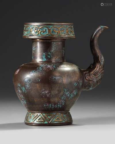 A TIBETAN STYLE FAUX BRONZE EWER