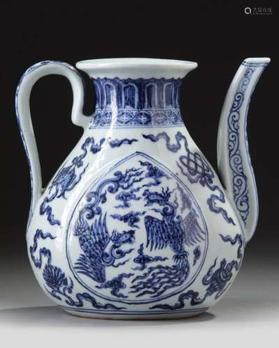 A CHINESE BLUE AND WHITE 'PHOENIX' JUG