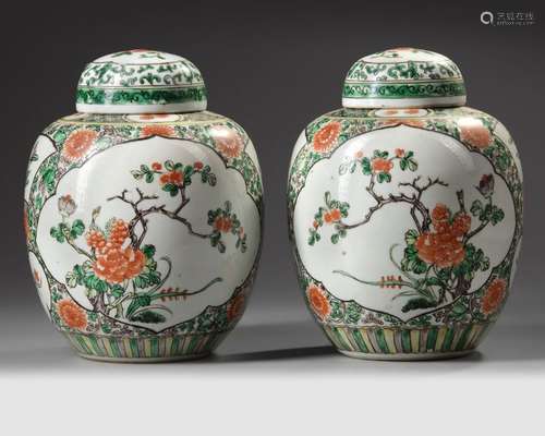 A PAIR OF CHINESE FAMILLE VERTE GINGER JARS AND CO…