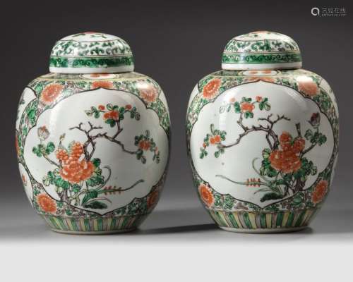 A PAIR OF CHINESE FAMILLE VERTE GINGER JARS AND CO…