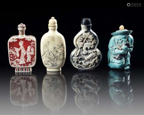 A GROUP OF FOUR CHINESE SNUFF BOTTLES