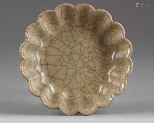 A Chinese crackle glazed foliate dish