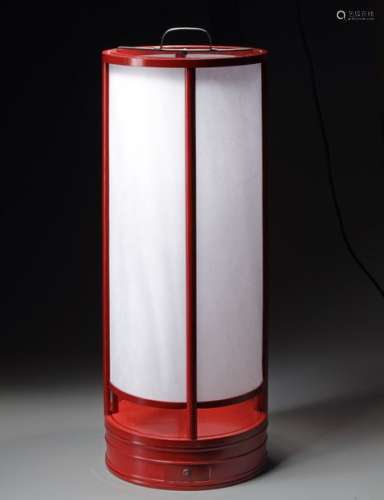 ROUND RED LACQUERED ANDON LAMP ADAPTED FOR ELECTRI…