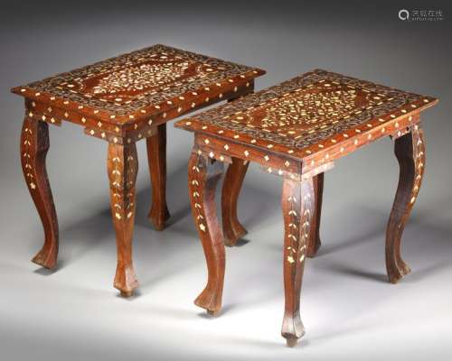 A PAIR OF INDIAN BONE INLAID TABLES