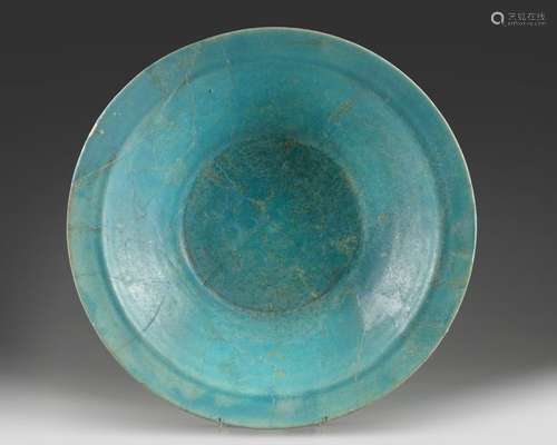 AN KASHAN TURQUOISE BLUE GLAZED POTTERY BOWL