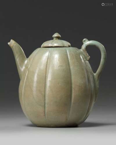 A KOREAN CELADON GLAZED LOBED TEAPOT AND COVER