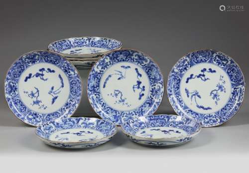 EIGHT BLUE AND WHITE JAPANESE 'THREE FRIENDS OF WI…
