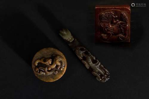 Three jade items, China, early 1900s