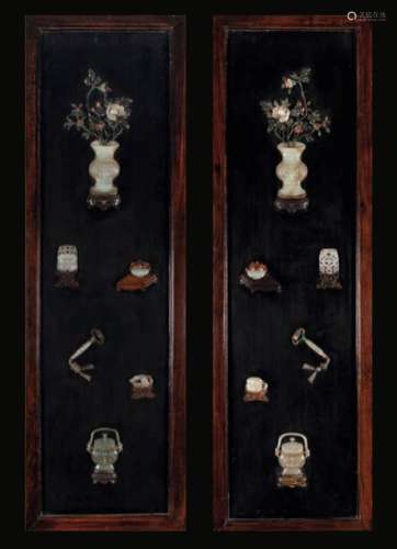 Two homu wood panels, China, Qing Dynasty
