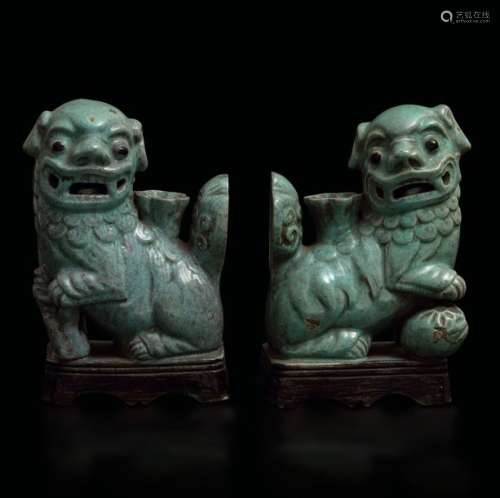 Two grès candle holders, China, Qing Dynasty