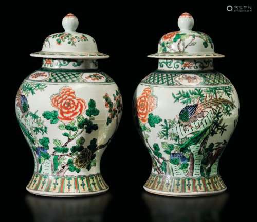 Two Green Family potiches, China, Qing Dynasty