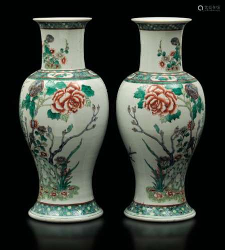 Two Green Family vases, China, Qing Dynasty, 1800s