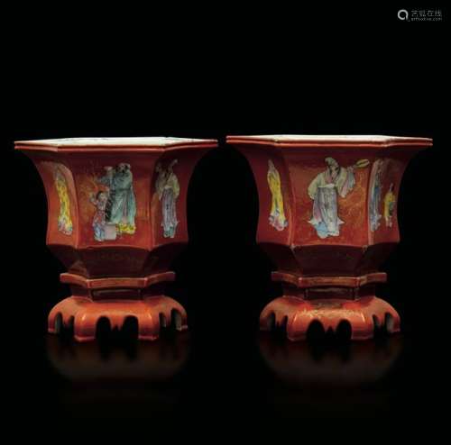 Two porcelain flower pots, China, Qing Dynasty