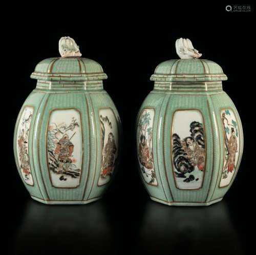 Two Kutani Celadon potiches, Japan, Meiji period