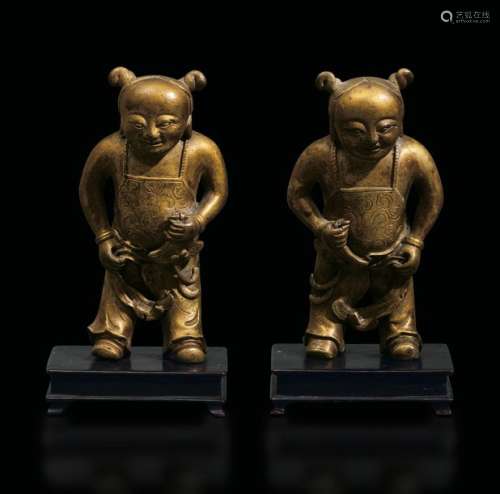 Two gilt bronze O Boy, China, Ming Dynasty, 1600s