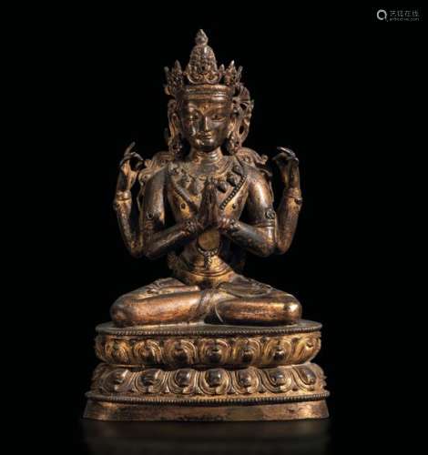 A gilt bronze Avalokitesvara, Tibet, 1700s